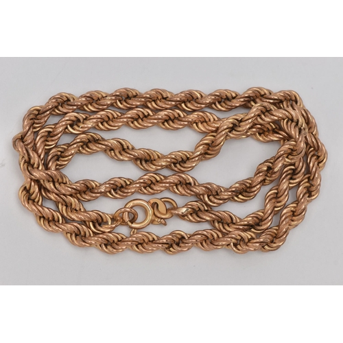 7 - A 9CT GOLD ROPE TWIST CHAIN NECKLACE, with spring release clasp, import mark for London 1979, approx... 