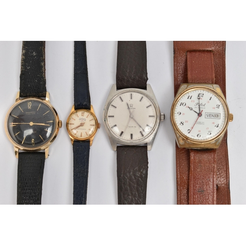 72 - AN ASSORTMENT OF WRISTWATCHES, to include a hand wound 'Omega' Geneve, round dial, baton markers, st... 