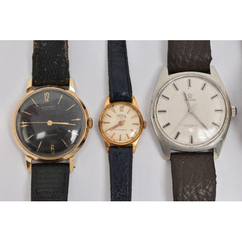 72 - AN ASSORTMENT OF WRISTWATCHES, to include a hand wound 'Omega' Geneve, round dial, baton markers, st... 