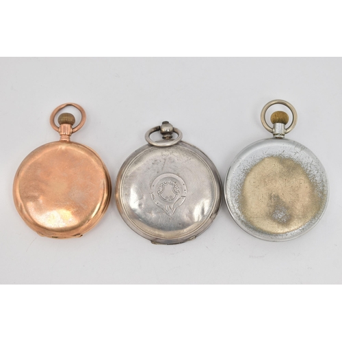 106 - TWO POCKET WATCHES AND A CASE, the first an open face military pocket watch, hand wound movement, Ar... 