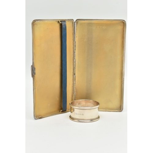 123 - TWO SILVER ITEMS, to include a rectangular form cigarette case, engine turned pattern, gilt interior... 