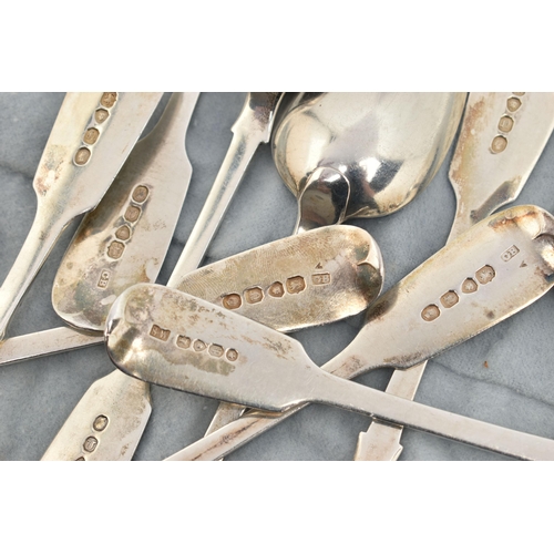 132 - A MATCHED SET OF TWELVE VICTORIAN SILVER FIDDLE PATTERN DESSERT SPOONS, comprising a matching set of... 