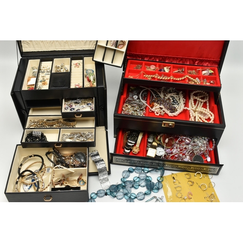 149 - TWO JEWELLERY BOXES AND JEWELLERY, large jewellery boxes containing assorted jewellery, including a ... 