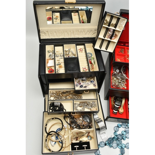 149 - TWO JEWELLERY BOXES AND JEWELLERY, large jewellery boxes containing assorted jewellery, including a ... 