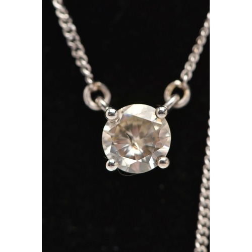 76 - AN 18CT GOLD SINGLE STONE DIAMOND NECKLACE, a single round brilliant cut diamond, approximate total ... 