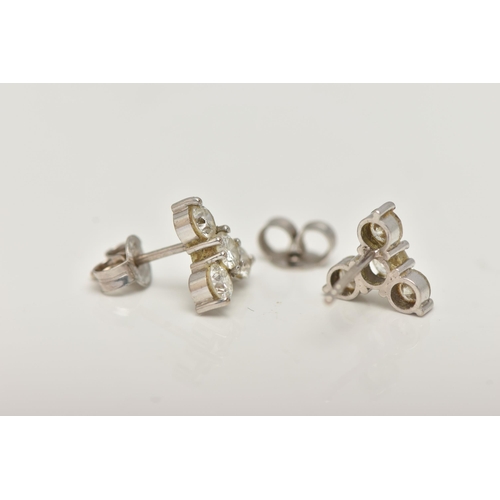 80 - A PAIR OF 18CT GOLD DIAMOND EARRINGS, designed as a trefoil cluster of four round brilliant cut diam... 