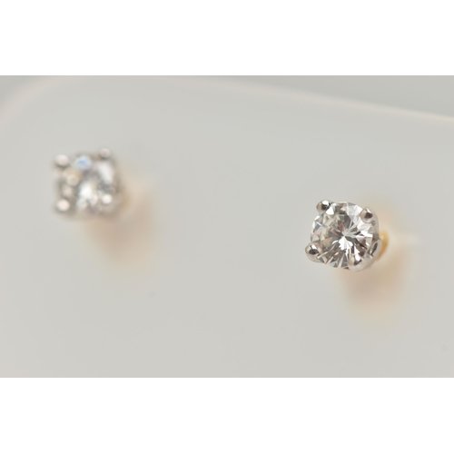 85 - A PAIR OF 18CT GOLD DIAMOND STUD EARRINGS, round brilliant cut diamonds, approximate total diamond w... 