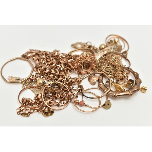 92 - AN ASSORTMENT OF 9CT GOLD AND YELLOW METAL JEWELLERY, to include an AF flat curb link necklace, hall... 