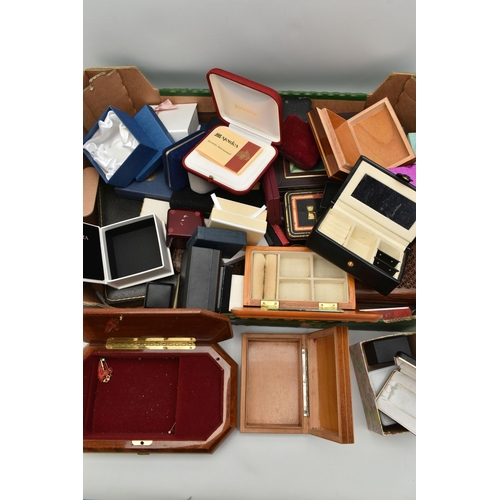 151 - A LARGE BOX OF ASSORTED JEWELLERY AND TRINKET BOXES, to include assorted wooden boxes with hinged li... 