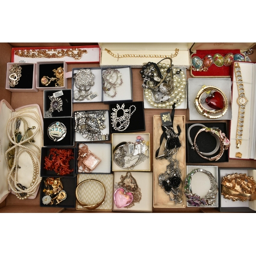 152 - A LARGE BOX OF ASSORTED COSTUME JEWELLERY, to include a long strand of cultured fresh water pearls, ... 