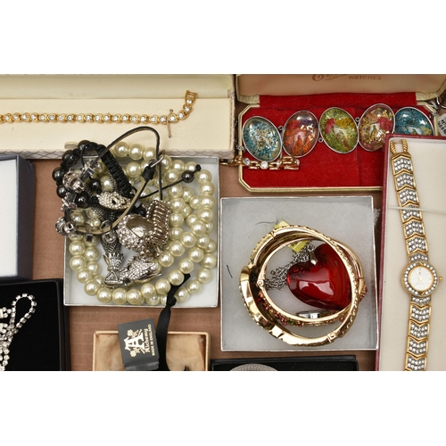 152 - A LARGE BOX OF ASSORTED COSTUME JEWELLERY, to include a long strand of cultured fresh water pearls, ... 