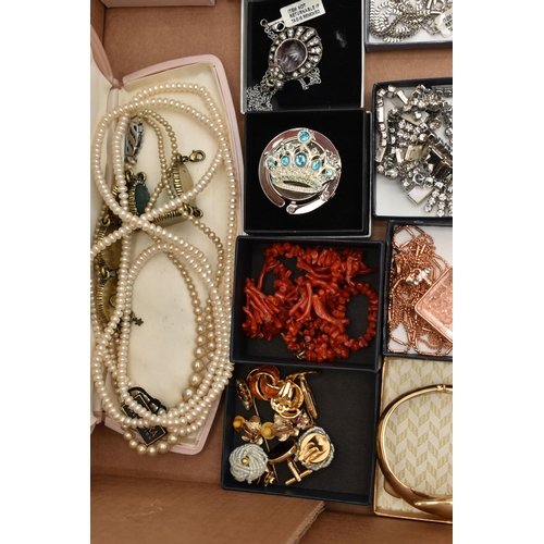 152 - A LARGE BOX OF ASSORTED COSTUME JEWELLERY, to include a long strand of cultured fresh water pearls, ... 