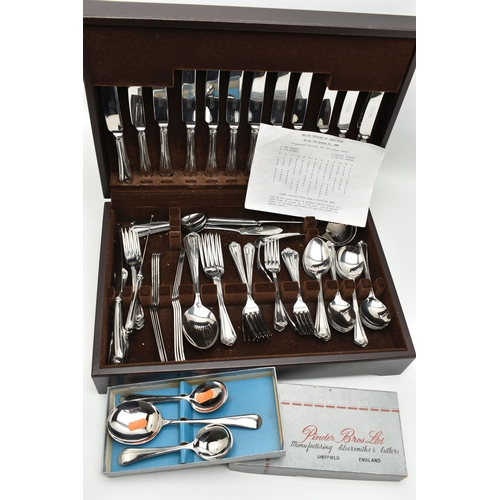 155 - A UNITED CUTLERS OF SHEFFIELD CANTEEN, an incomplete kings pattern cutlery set, encased in a dark wo... 