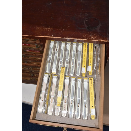 158 - A LARGE WOODEN MULTI STORAGE WATCH MAKERS SET OF DRAWS, measuring approximately height 45cm x width ... 