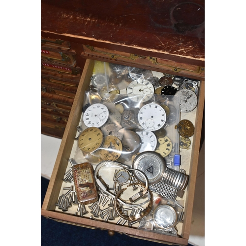 158 - A LARGE WOODEN MULTI STORAGE WATCH MAKERS SET OF DRAWS, measuring approximately height 45cm x width ... 