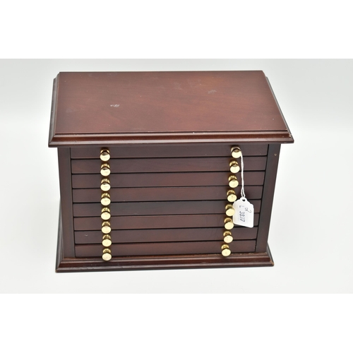 160 - A SMALL WOODEN COIN CABINET, consisting of eight drawers seven containing UK coinage from 1939-1945,... 