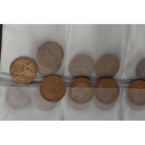 161 - A CARDBOARD TRAY OF UK COINAGE, to include a small coin album with silver content coinage, Florins t... 