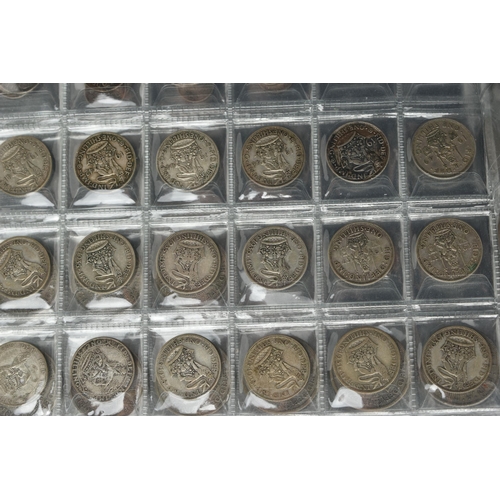 161 - A CARDBOARD TRAY OF UK COINAGE, to include a small coin album with silver content coinage, Florins t... 