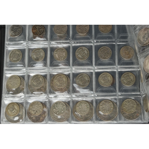 161 - A CARDBOARD TRAY OF UK COINAGE, to include a small coin album with silver content coinage, Florins t... 