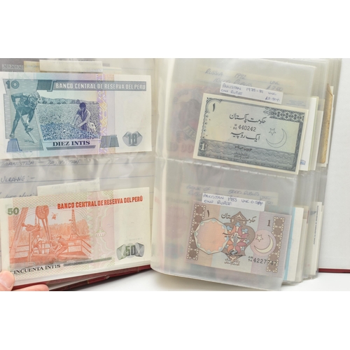 166 - A CARDBOARD BOX  CONTAINING BANKNOTES OF THE WORLD, to include three small albums of mainly late 20t... 