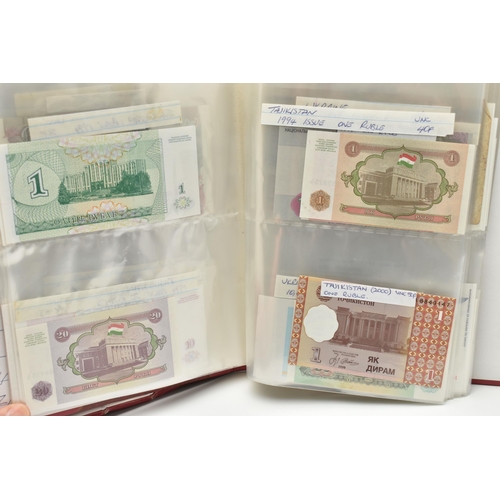 166 - A CARDBOARD BOX  CONTAINING BANKNOTES OF THE WORLD, to include three small albums of mainly late 20t... 