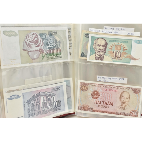 166 - A CARDBOARD BOX  CONTAINING BANKNOTES OF THE WORLD, to include three small albums of mainly late 20t... 