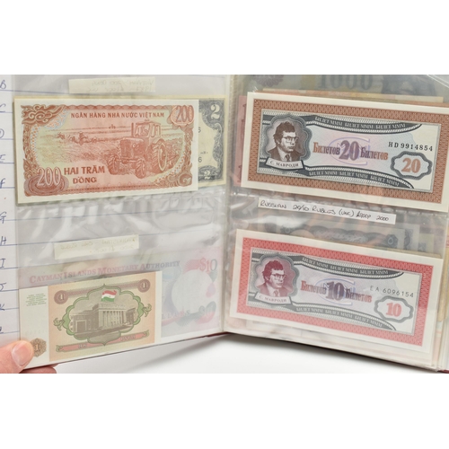 166 - A CARDBOARD BOX  CONTAINING BANKNOTES OF THE WORLD, to include three small albums of mainly late 20t... 