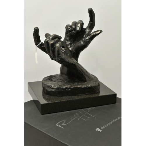 323 - ROLF HARRIS (AUSTRALIAN 1931-2023) 'INTUITION' a limited edition bronze sculpture of a pair of hands... 