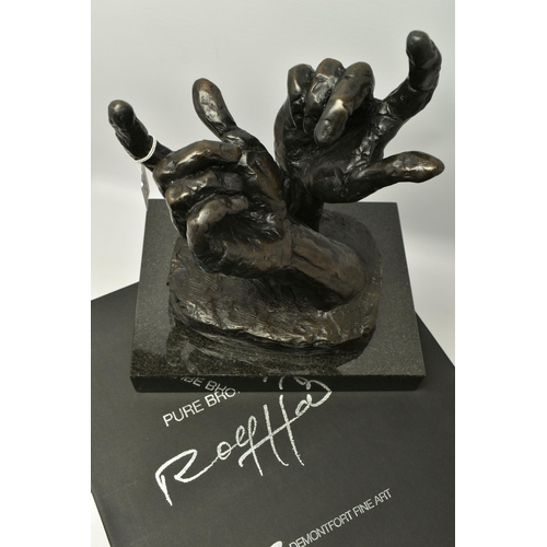 323 - ROLF HARRIS (AUSTRALIAN 1931-2023) 'INTUITION' a limited edition bronze sculpture of a pair of hands... 