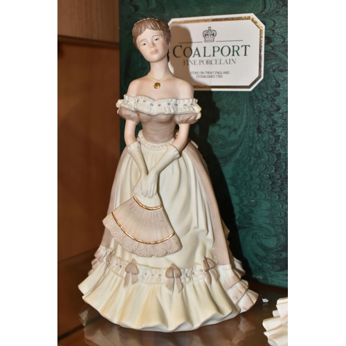 330 - FIVE BOXED COALPORT 'THE AGE OF ELEGANCE' FIGURINES, matt glazed, comprising Operetta, Opening Night... 