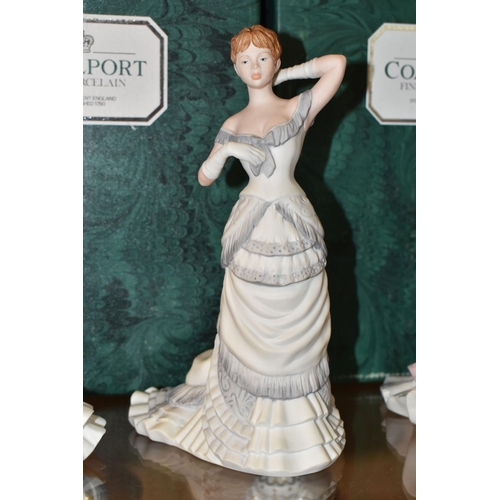 330 - FIVE BOXED COALPORT 'THE AGE OF ELEGANCE' FIGURINES, matt glazed, comprising Operetta, Opening Night... 