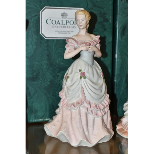 330 - FIVE BOXED COALPORT 'THE AGE OF ELEGANCE' FIGURINES, matt glazed, comprising Operetta, Opening Night... 