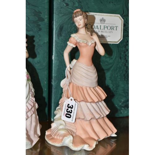 330 - FIVE BOXED COALPORT 'THE AGE OF ELEGANCE' FIGURINES, matt glazed, comprising Operetta, Opening Night... 