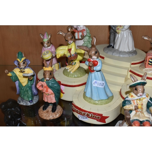 331 - A COLLECTION OF ROYAL DOULTON BUNNYKINS FIGURES WITH BASE, comprising Mystic Bunnykins DB197, The Ro... 