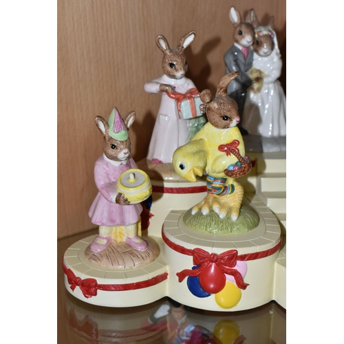 331 - A COLLECTION OF ROYAL DOULTON BUNNYKINS FIGURES WITH BASE, comprising Mystic Bunnykins DB197, The Ro... 