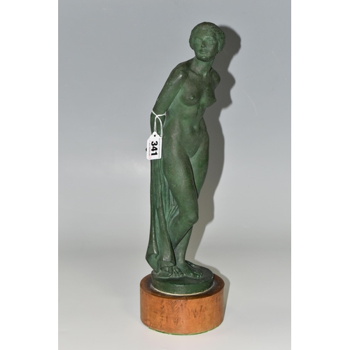 341 - A GREEN PATINATED PLASTER SCULPTURE OF A FEMALE NUDE, by Stanley Mace Foster, signed and dated 1952 ... 