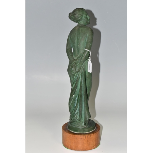 341 - A GREEN PATINATED PLASTER SCULPTURE OF A FEMALE NUDE, by Stanley Mace Foster, signed and dated 1952 ... 