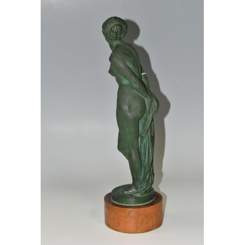 341 - A GREEN PATINATED PLASTER SCULPTURE OF A FEMALE NUDE, by Stanley Mace Foster, signed and dated 1952 ... 