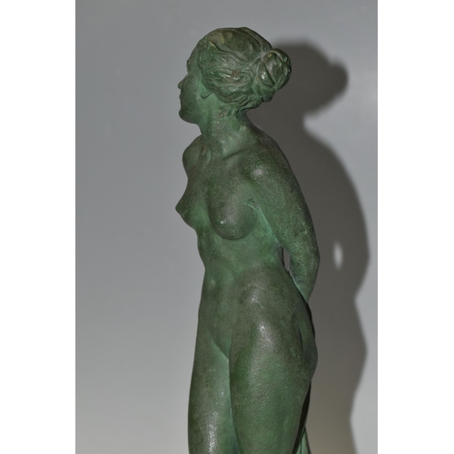 341 - A GREEN PATINATED PLASTER SCULPTURE OF A FEMALE NUDE, by Stanley Mace Foster, signed and dated 1952 ... 