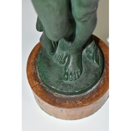 341 - A GREEN PATINATED PLASTER SCULPTURE OF A FEMALE NUDE, by Stanley Mace Foster, signed and dated 1952 ... 