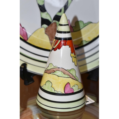 344 - A BIZARRE CRAFT 'HONOLULU' CHARGER AND SUGAR SIFTER BY RENE DALE, each painted with a stylised tree,... 