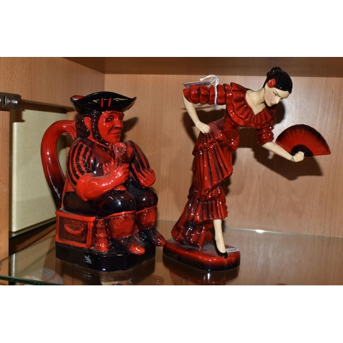 353 - A PEGGY DAVIES CERAMICS FIGURINE AND TOBY JUG,  comprising 'The Spanish Dancer' figurine by Andy Mos... 