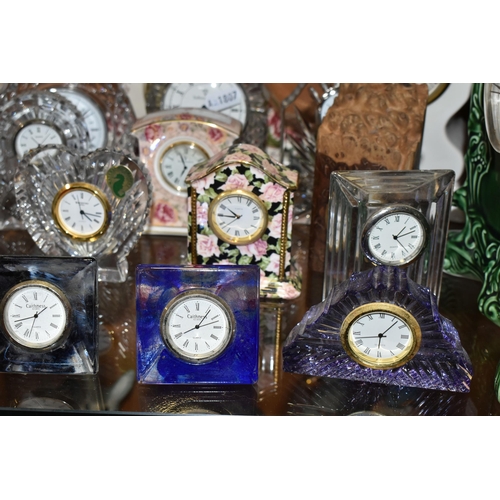 354 - TWENTY EIGHT ROYAL DOULTON, WATERFORD, CAITHNESS AND OTHER GIFTWARE QUARTZ CLOCKS, including Royal D... 