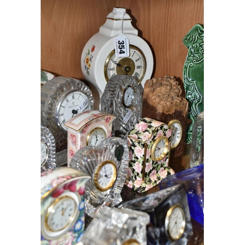 354 - TWENTY EIGHT ROYAL DOULTON, WATERFORD, CAITHNESS AND OTHER GIFTWARE QUARTZ CLOCKS, including Royal D... 