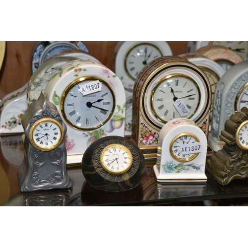 365 - TWENTY THREE WEDGWOOD, AYNSLEY AND OTHER GIFTWARE BONE CHINA AND RESIN QUARTZ CLOCKS, including Wedg... 