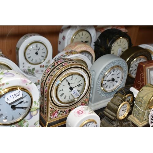 365 - TWENTY THREE WEDGWOOD, AYNSLEY AND OTHER GIFTWARE BONE CHINA AND RESIN QUARTZ CLOCKS, including Wedg... 