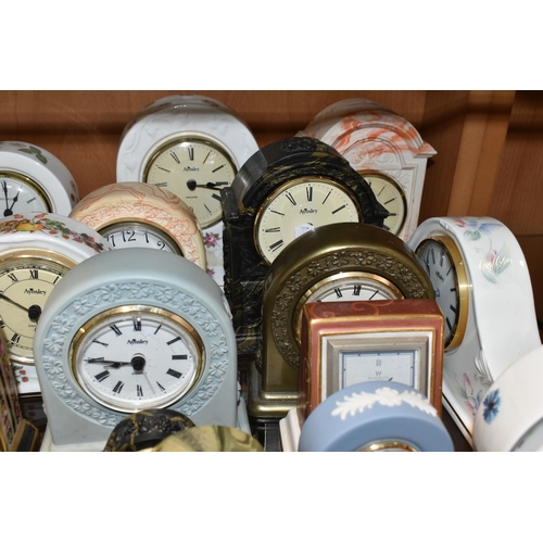 365 - TWENTY THREE WEDGWOOD, AYNSLEY AND OTHER GIFTWARE BONE CHINA AND RESIN QUARTZ CLOCKS, including Wedg... 