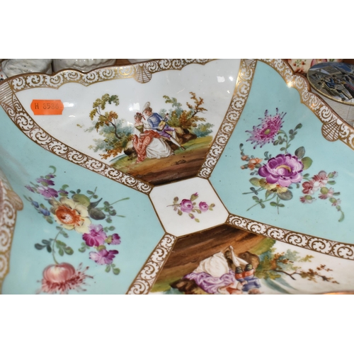 369 - A GROUP OF NINETEENTH CENTURY POTTERY AND PORCELAIN, to include a square hand painted Dresden bowl, ... 