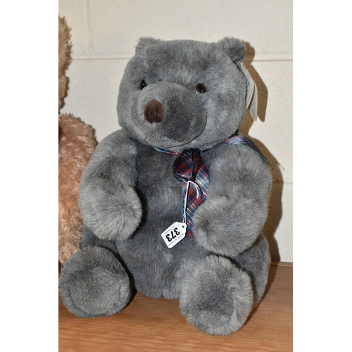 373 - TWO TEDDY BEARS, comprising a Gund 'Blue Thunder' teddy bear no 2254, with blue grey 'fur' and attac... 