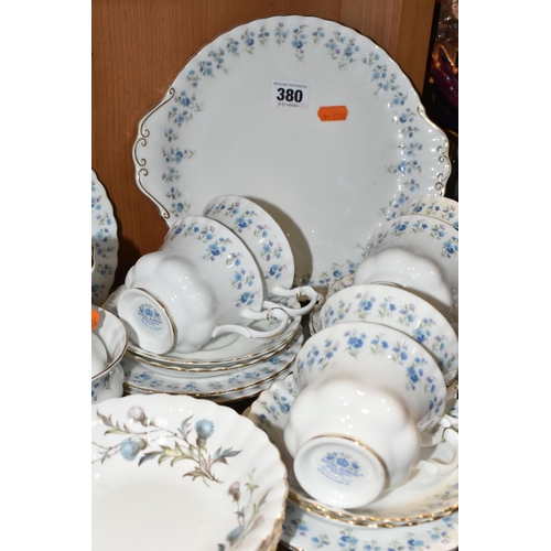 380 - A TWENTY ONE PIECE ROYAL ALBERT 'MEMORY LANE' TEA SET, comprising a cake plate, a cream jug, a sugar... 